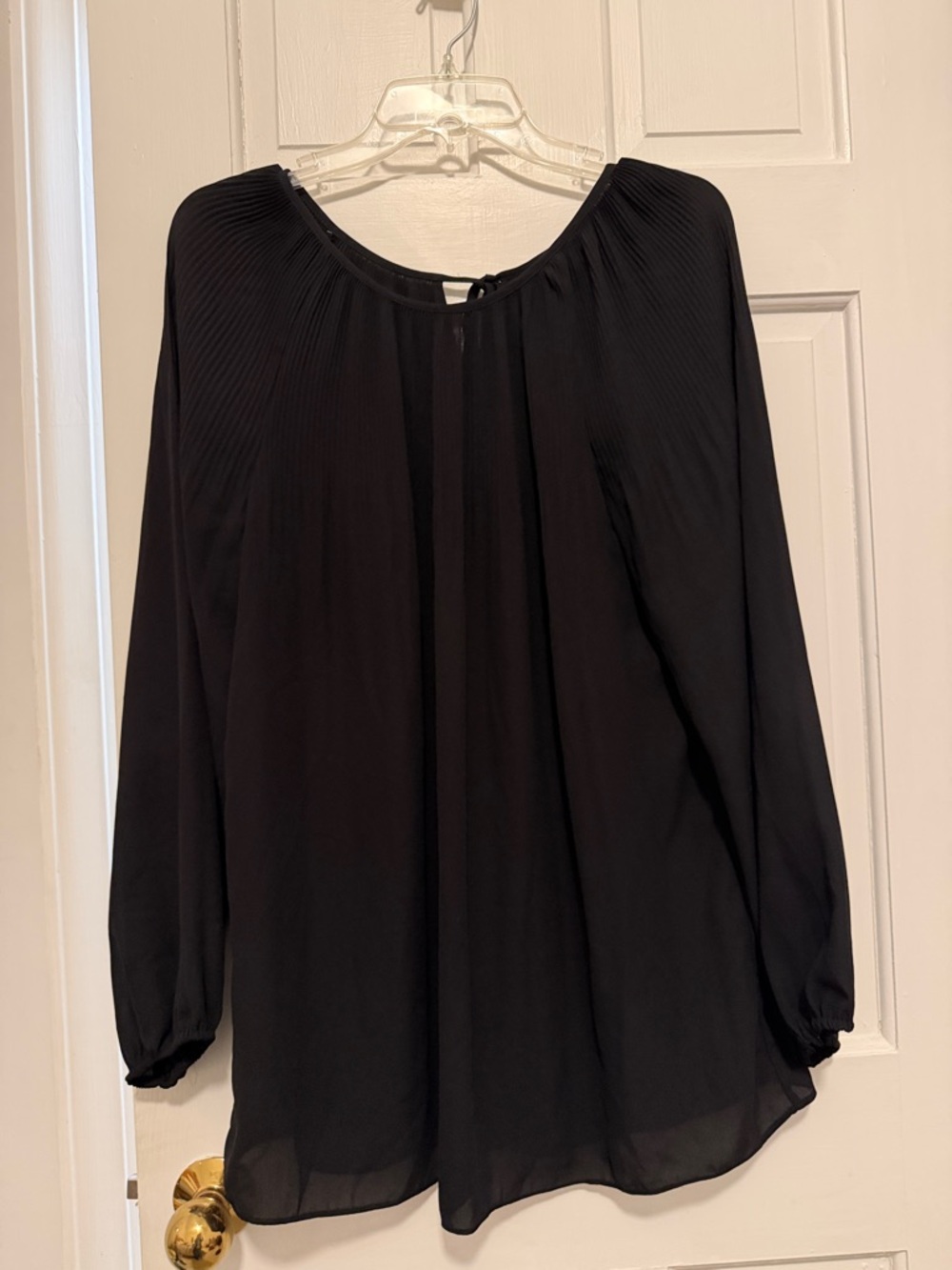 Max Studio Black Pleated Yoke Long-Sleeve Blouse